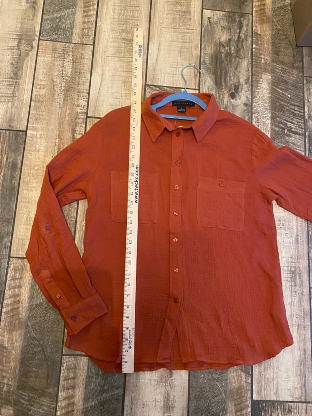 Anthropologie Sanctuary Burnt Orange Button-Front Gauze Shirt 🆕 - Picture 11 of 12
